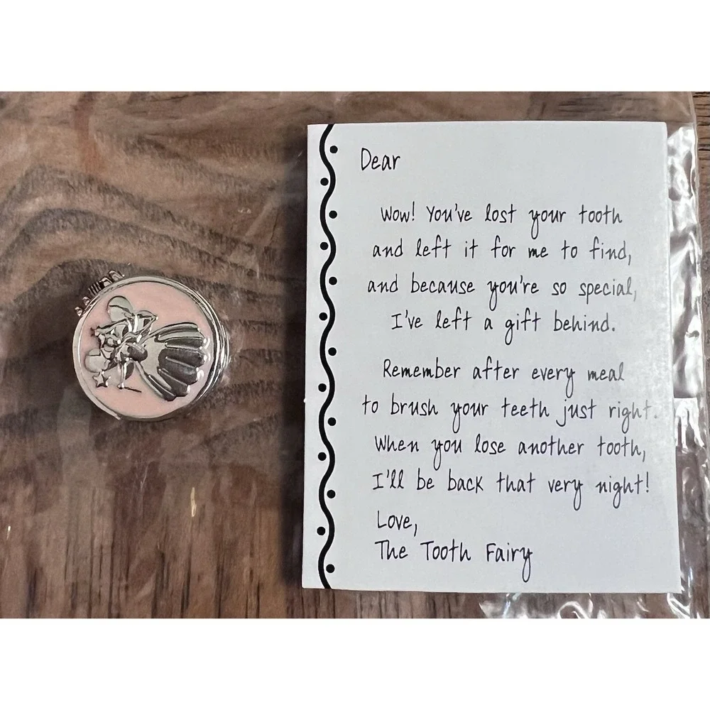 Metal Pink Enamel & Metal Tooth Fairy Box w/ Note Ganz New